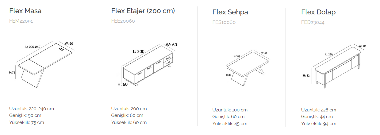 Flex Makam Masası Takımı Ebatları