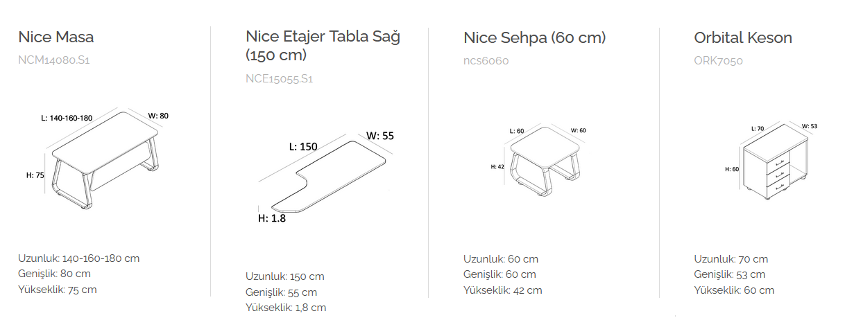 Nice Çalışma Masası Takımı Ebatları